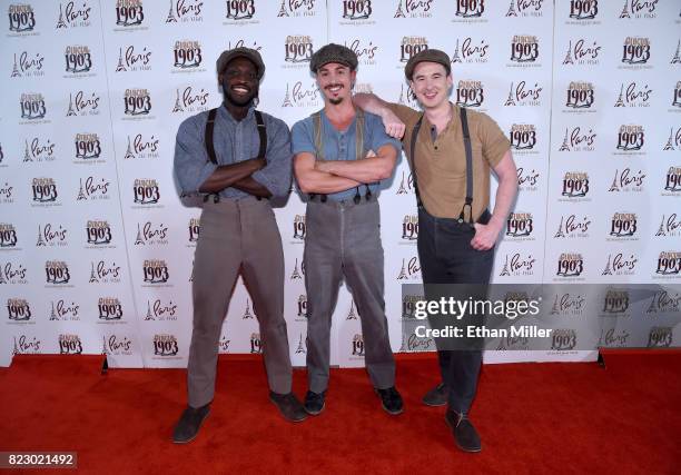 Puppeteers arrive at the opening night of "CIRCUS 1903" at Paris Las Vegas on July 25, 2017 in Las Vegas, Nevada.