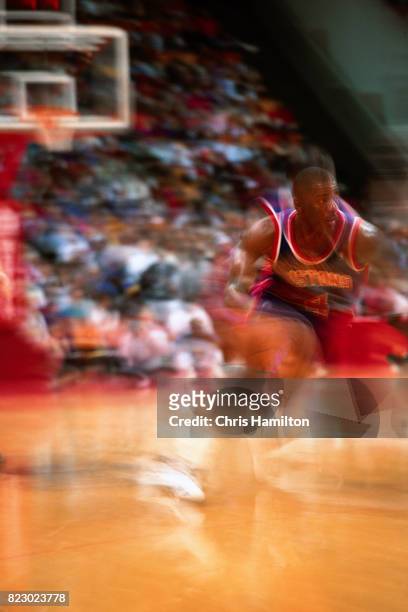 Joe Dumars of the Detroit Pistons drives to the basket against the Atlanta Hawks at the Omni Coliseum in Atlanta, Georgia circa 1992. NOTE TO USER:...