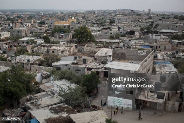 General view of the Beit Hanoun neighborhood on July 24, 2017 in Gaza City, Gaza. For the past ten years Gaza residents have lived with constant...