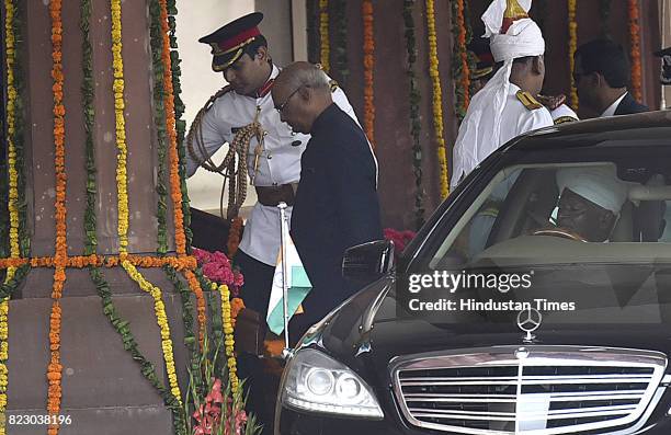 President elect Ram Nath Kovind arrives at Parliament House for his Oath ceremony at Parliament House on July 25, 2017 in New Delhi, India. Ram Nath...