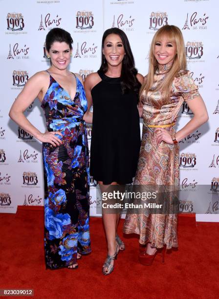 Cast members Lyndsay Hailey, Chelsea Phillips-Reid and Liinda Garisto from the show "Magic Mike Live Las Vegas" arrive at the opening night of...