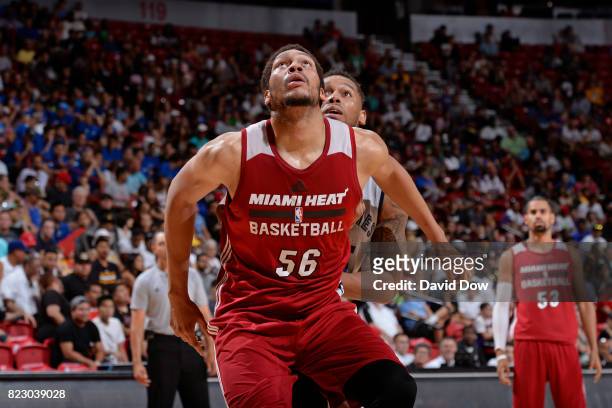 Hammons of the Miami Heat boxes out during the Quarterfinals of the 2017 Summer League against the Memphis Grizzlies on July 15, 2017 at the Thomas &...