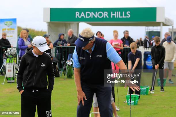 Colin Montgomerie gives a Radnor Hills Masterclass clinic with junior golfers ahead of the Senior Open Championship played at Royal Porthcawl Golf...