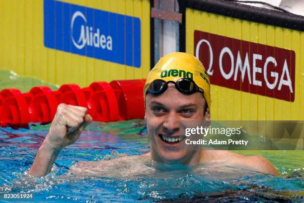 Jack Cartwright of Australia celebrates after victory during the Men's 100m Freestyle semi final on day thirteen of the Budapest 2017 FINA World...