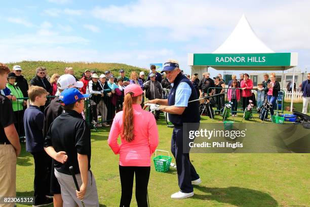 Colin Montgomerie gives a Radnor Hills Masterclass clinic with junior golfers ahead of the Senior Open Championship played at Royal Porthcawl Golf...