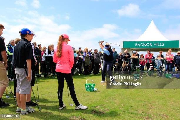 Colin Montgomerie gives a Radnor Hills Masterclass clinic with junior golfers ahead of the Senior Open Championship played at Royal Porthcawl Golf...