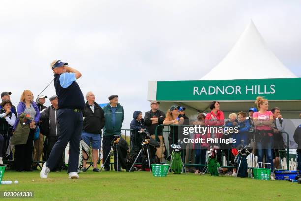 Colin Montgomerie gives a Radnor Hills Masterclass clinic with junior golfers ahead of the Senior Open Championship played at Royal Porthcawl Golf...