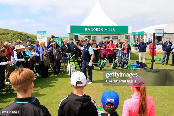 Colin Montgomerie gives a Radnor Hills Masterclass clinic with junior golfers ahead of the Senior Open Championship played at Royal Porthcawl Golf...