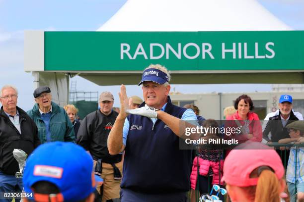 Colin Montgomerie gives a Radnor Hills Masterclass clinic with junior golfers ahead of the Senior Open Championship played at Royal Porthcawl Golf...