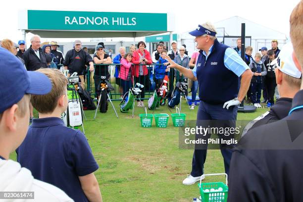 Colin Montgomerie gives a Radnor Hills Masterclass clinic with junior golfers ahead of the Senior Open Championship played at Royal Porthcawl Golf...