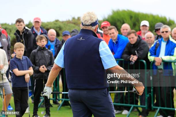 Colin Montgomerie gives a Radnor Hills Masterclass clinic with junior golfers ahead of the Senior Open Championship played at Royal Porthcawl Golf...