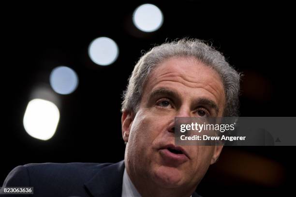 Michael Horowitz, Inspector General of the U.S. Department of Justice, testifies during a Senate Judiciary Committee hearing titled 'Oversight of the...