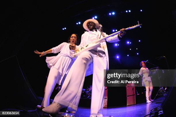 Larry Graham and Tina Graham perform during the "Dave Koz and Larry Graham: Side By SIde Summer 2017" Tour at Mayo Performing Arts Center on July 25,...