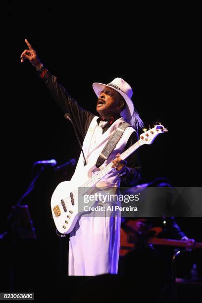 Larry Graham performs during the "Dave Koz and Larry Graham: Side By SIde Summer 2017" Tour at Mayo Performing Arts Center on July 25, 2017 in...