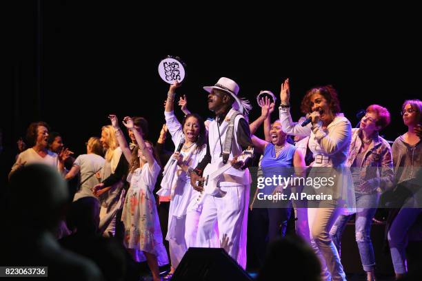 Larry Graham, Tina Graham, Dave Koz and Ashling Cole perform with audience members during the "Dave Koz and Larry Graham: Side By SIde Summer 2017"...