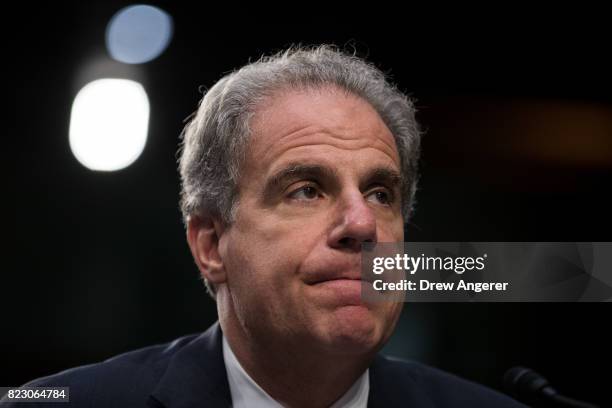 Michael Horowitz, Inspector General of the U.S. Department of Justice, testifies during a Senate Judiciary Committee hearing titled 'Oversight of the...