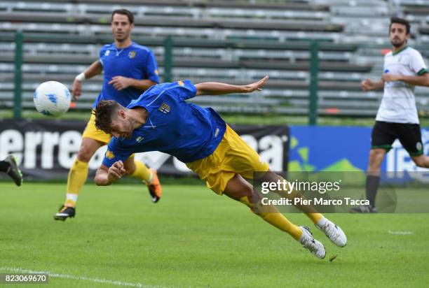 Manuel Scavone of Parma Calcio hits the ball during the pre-season friendly match between Parma Calcio and Settaurense on July 26, 2017 in Pinzolo...