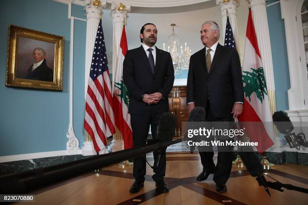 Secretary of State Rex Tillerson meets with Lebanese Prime Minister Saad Hariri at the State Department July 26, 2017 in Washington, DC. Tillerson...