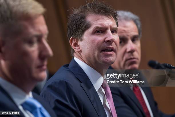 From left, Adam Hickey, deputy assistant attorney general in the National Security Division, Bill Priestap, assistant director of the FBI's...