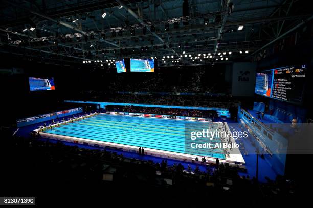 General view during the Women's 50m Backstroke semi final one on day thirteen of the Budapest 2017 FINA World Championships on July 26, 2017 in...