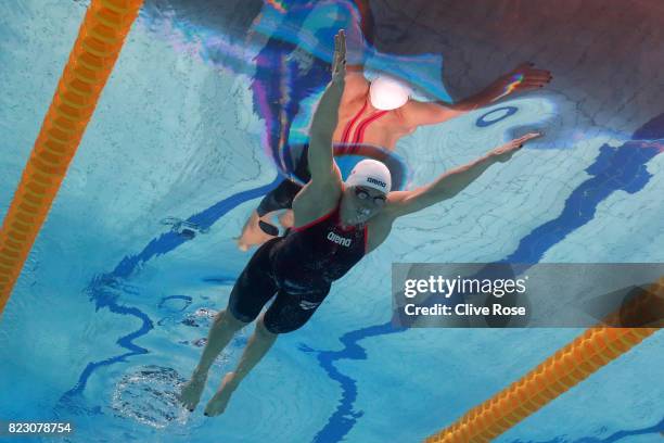 Katinka Hosszu of Hungary competes during the Women's 200m Butterfly semi final on day thirteen of the Budapest 2017 FINA World Championships on July...