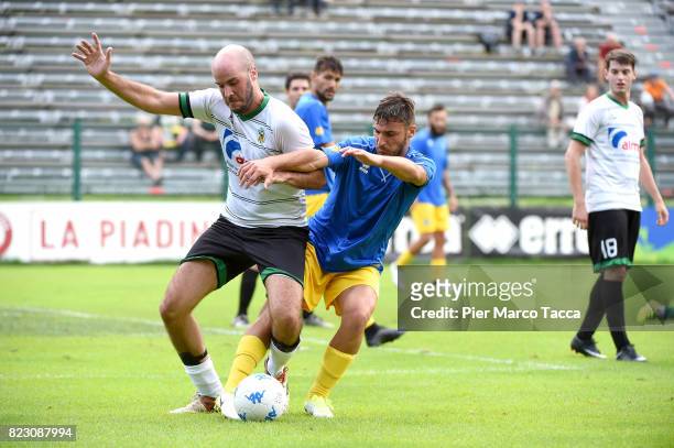 Francesco Giorno of Parma Calcio competes for the ball during the pre-season friendly match between Parma Calcio and Settaurense on July 26, 2017 in...