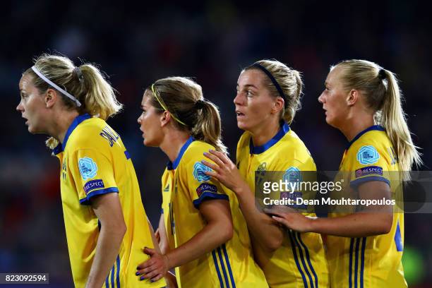 Lisa Dahlkvist, Hanna Folkesson, Linda Sembrant and Stina Blackstenius of Sweden get ready to attack a corner cross during the UEFA Women's Euro 2017...