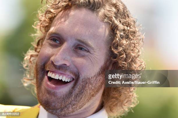Actor T.J. Miller arrives at the premiere of 'The Emoji Movie' at Regency Village Theatre on July 23, 2017 in Westwood, California.