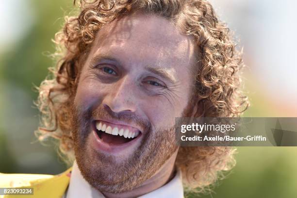 Actor T.J. Miller arrives at the premiere of 'The Emoji Movie' at Regency Village Theatre on July 23, 2017 in Westwood, California.