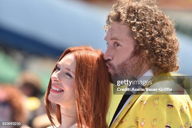 Actor T.J. Miller and wife Kate Gorney arrive at the premiere of 'The Emoji Movie' at Regency Village Theatre on July 23, 2017 in Westwood,...