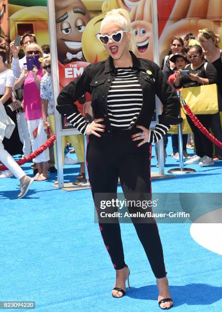 Singer Christina Aguilera arrives at the premiere of 'The Emoji Movie' at Regency Village Theatre on July 23, 2017 in Westwood, California.