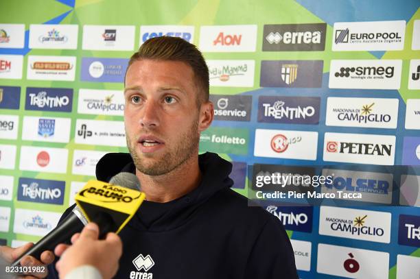 Simone Iacopini speaks during the press conference at the end of the pre-season friendly match between Parma Calcio and Settaurense on July 26, 2017...