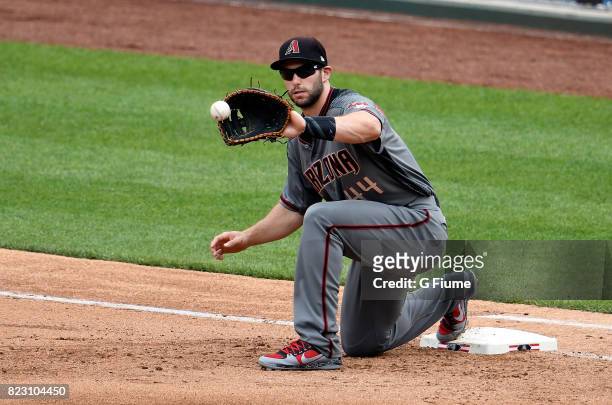 Paul Goldschmidt of the Arizona Diamondbacks plays first base against the Washington Nationals at Nationals Park on May 4, 2017 in Washington, DC.