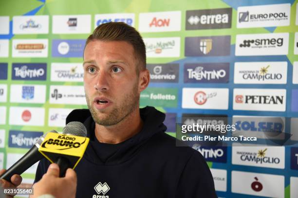 Simone Iacopini speaks during the press conference at the end of the pre-season friendly match between Parma Calcio and Settaurense on July 26, 2017...