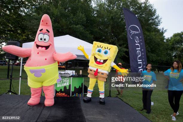 Patrick and SpongeBob take part in the Worldwide Day of Play on July 26, 2017 in Washington, DC.