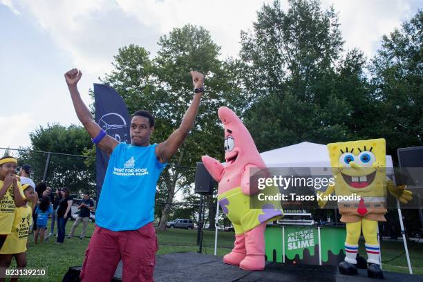 Patrick and SpongeBob take part in the Worldwide Day of Play on July 26, 2017 in Washington, DC.