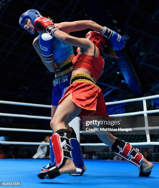 Melissa Aceves Martinez of Mexico fights against Lucia Cmarova of Slovakia during the Invitation Sports Kickboxing Women's K1 60kg Quarterfinals of...