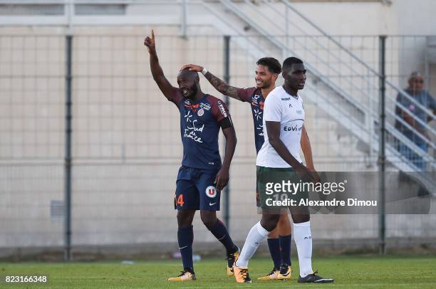Giovanni Sio of Montpellier celebrates his Goal with Pedro Mendes during the Friendly match between Montpellier and Saint Etienne on July 26, 2017 in...