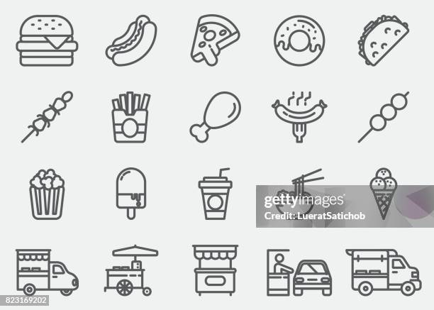 illustrazioni stock, clip art, cartoni animati e icone di tendenza di icone della linea fast food - alimentazione non salutare