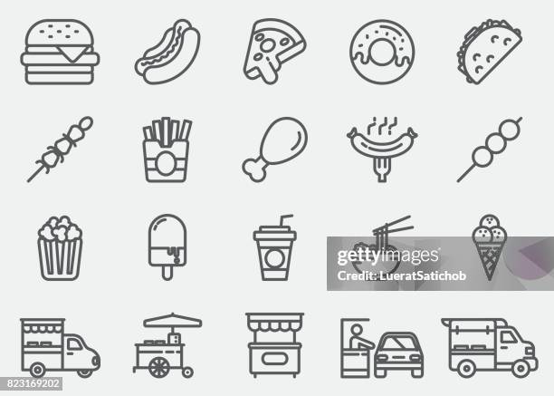 fast food line icons - streetfood thailand stock illustrations