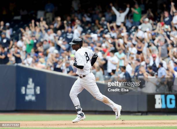 Didi Gregorius of the New York Yankees rounds the bases after he hit a two run home run in the seventh inning against the Cincinnati Reds on July 26,...