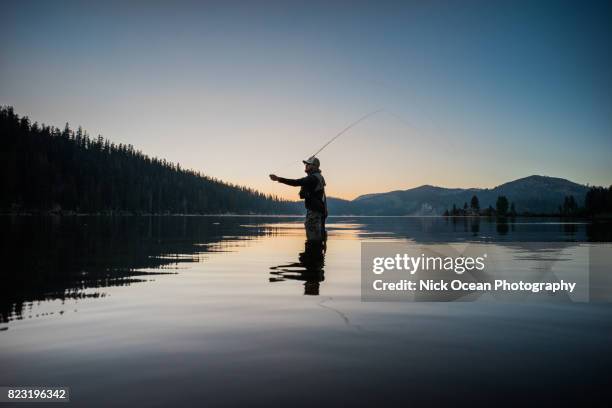 monochrome, fly fishing in south lake tahoe - fishing ストックフォトと画像