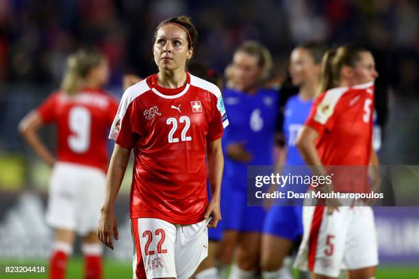 Vanessa Bernauer of Switzerland looks dejected after the Group C match between Switzerland and France during the UEFA Women's Euro 2017 at Rat...