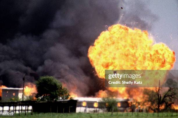 The Branch Davidian compound in Waco, Texas, is shown engulfed by flames in this April 20 file photo. Retreating from its past denials, the FBI is...