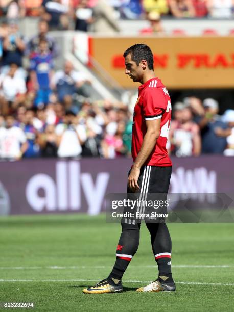 Henrikh Mkhitaryan of Manchester United kicks a penalty kcik during the International Champions Cup match at Levi's Stadium on July 23, 2017 in Santa...