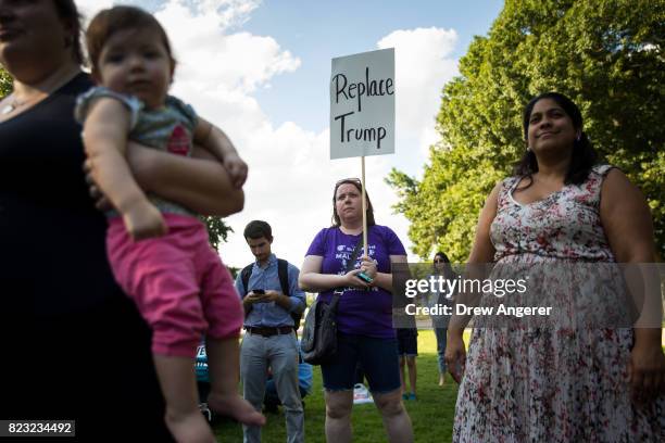 Protestors rally against the GOP health care plan, on Capitol Hill, July 26, 2017 in Washington, DC. GOP efforts to pass legislation to repeal and...