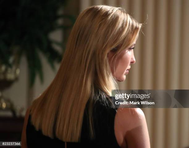 Ivanka Trump attends a news conference held by U.S. President Donald Trump in the East Room of the White House July 26, 2017 in Washington, DC. The...