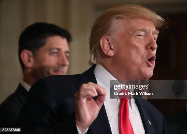 President Donald Trump holds a news conference in the East Room of the White House July 26, 2017 in Washington, DC. The president was touting a...