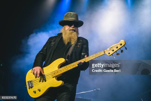 Dusty Hill of ZZ Top performs at O2 Academy Glasgow on July 26, 2017 in Glasgow, Scotland.