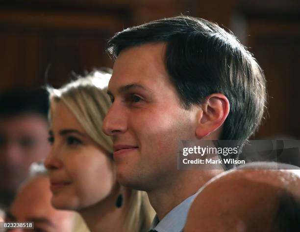 White House advisor Jared Kushner attends a news conference held by U.S. President Donald Trump in the East Room of the White House July 26, 2017 in...